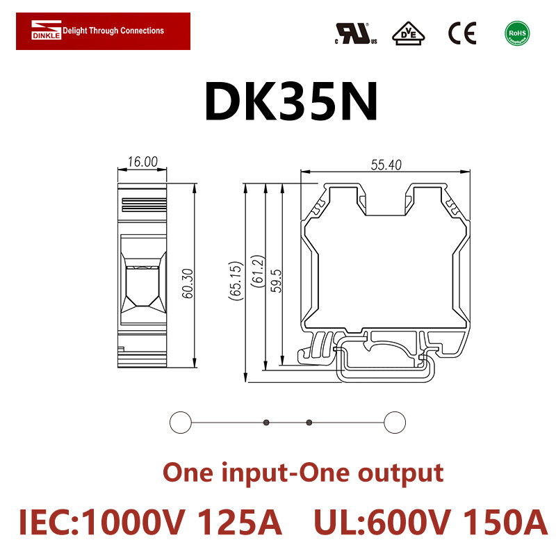DINKLE DK35N مدخل واحد-إخراج واحد موصل كهربائي Din السكك الحديدية محطة كتلة فينيكس UK35N يانيو