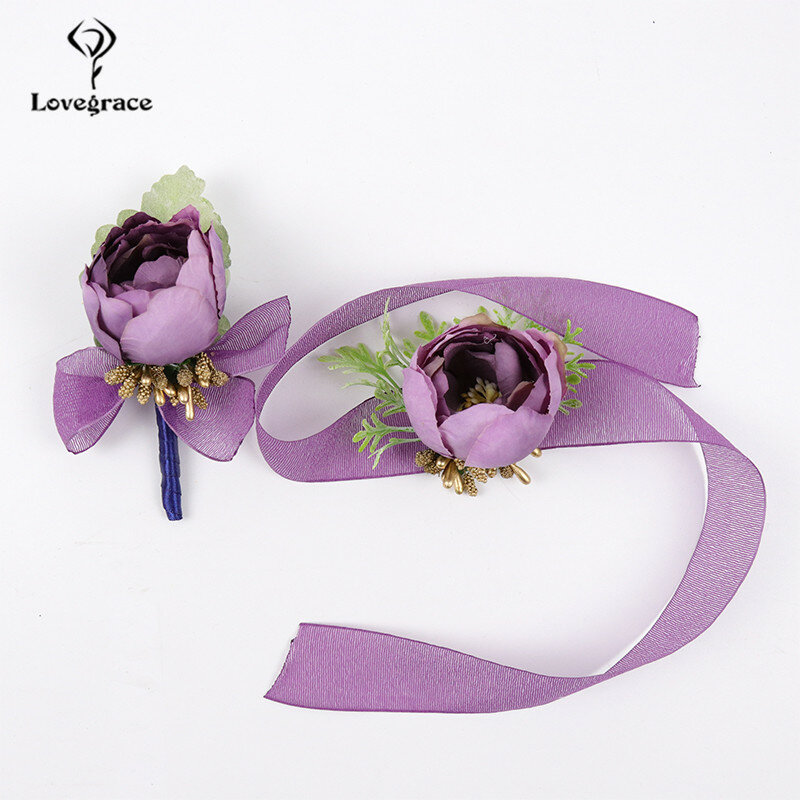 Lovegrace-سوار من الحرير الصناعي مع وردة للعروة ، وحرير الورد ، لحفل الزفاف ، لوصيفات العروس