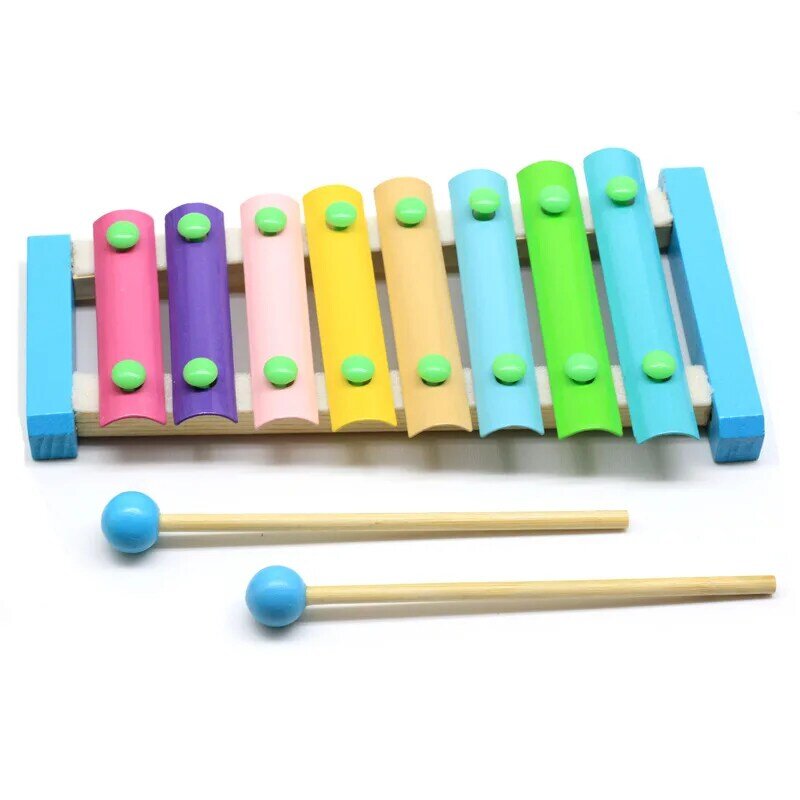 الموسيقى أداة لعبة خشبية إكسيليفون لعبة 8 مفاتيح المعكرون اللون الاطفال الموسيقى التعلم التعليمية لعب هدايا