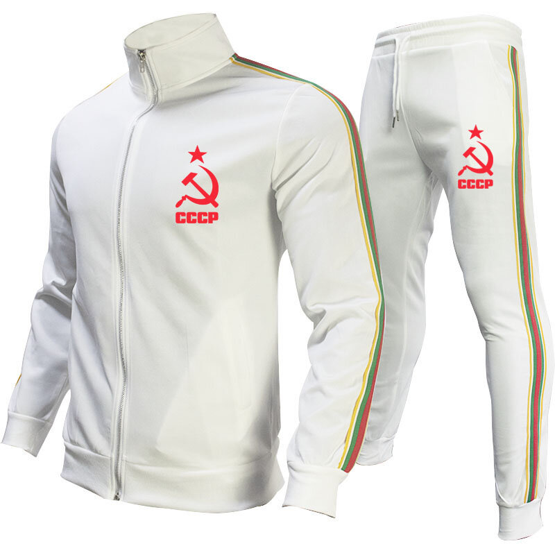 الأعمال ملابس للرجال جاكيت زيبرا البدلة cccp شعار طباعة الرياضة عادية 2 قطعة البدلة (سترة + السراويل) عالية الجودة ملابس رياضية