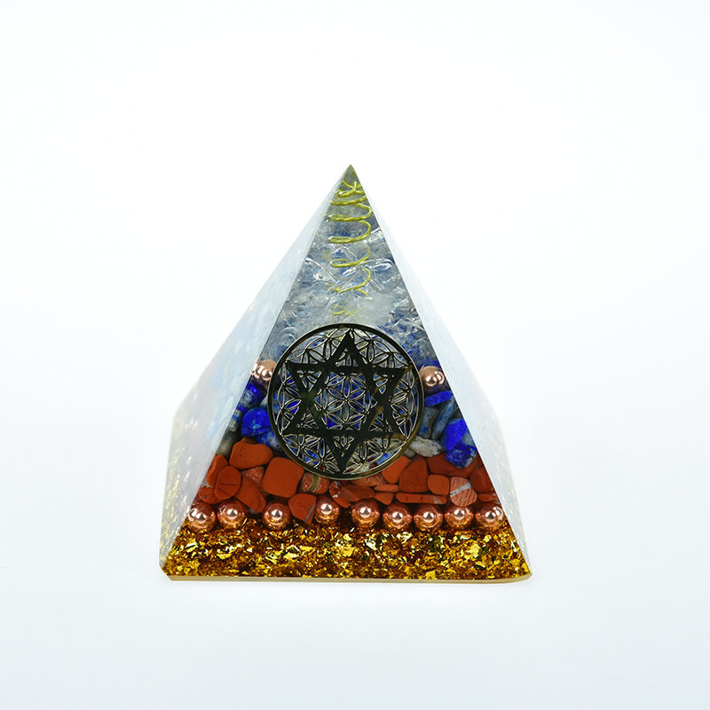 هرم أورجونيت كريستال Aura ، مصنوع يدويًا من الراتينج ، ديكور ، مجوهرات حرفية مزخرفة ، يجلب الحظ ، عجلة الحلق C0123