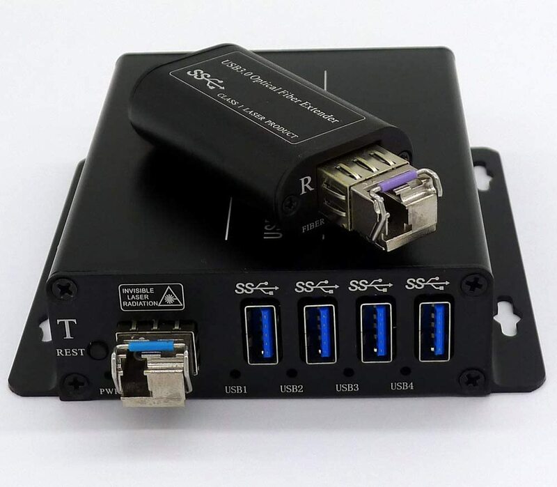 4 منافذ USB 3.0/2.0/1.1 أكثر من موسع الألياف البصرية إلى أقصى 250 متر على 1 الألياف الأساسية (مم الألياف أو ألياف SM) مع 10 Gbps SFP