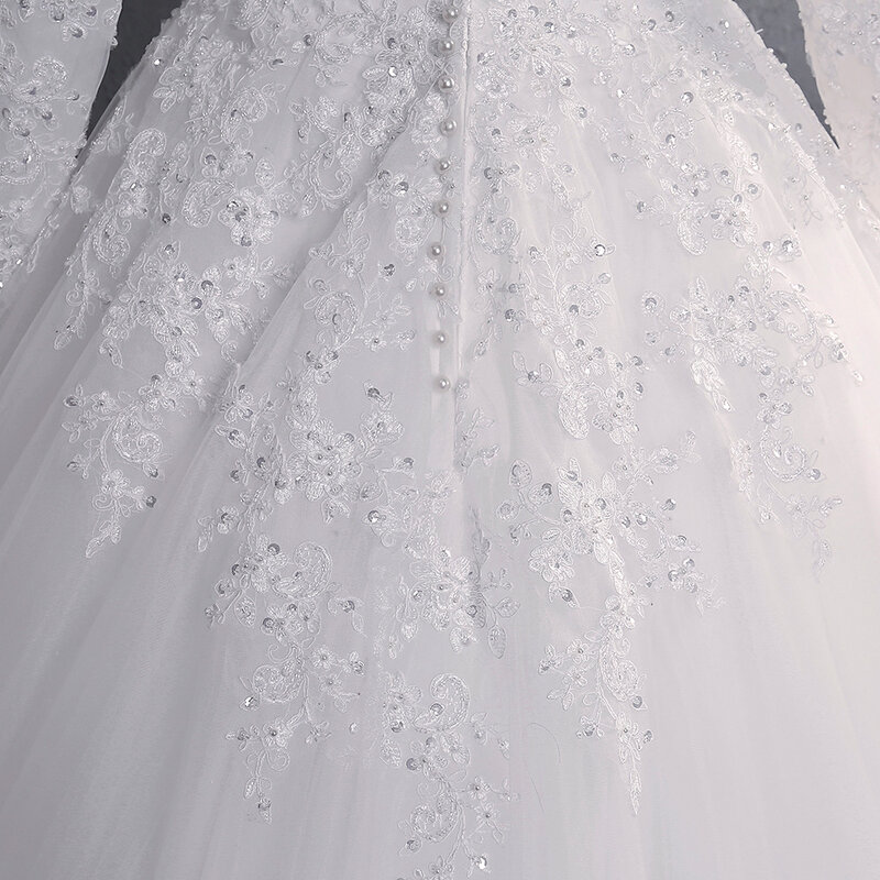 فستان زفاف مسلم 2022 أنيق رقبة عالية مع ذيل أميرة فستان عروس فاخر دانتيل تطريز ثوب زفاف Vestido De Noiva