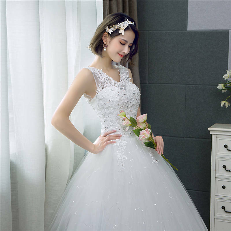 انها YiiYa جديد الخامس الرقبة فساتين الزفاف بسيطة أوف وايت الترتر رخيصة ثوب زفاف دي نوفيا HS288