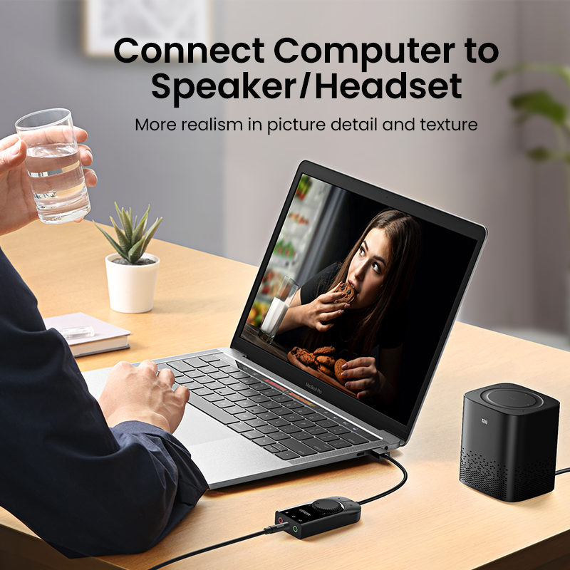 UGREEN-بطاقة صوت خارجية USB ومحول صوت للميكروفون وسماعات الرأس والكمبيوتر الشخصي و PS5 4 و 3.5 مللي متر