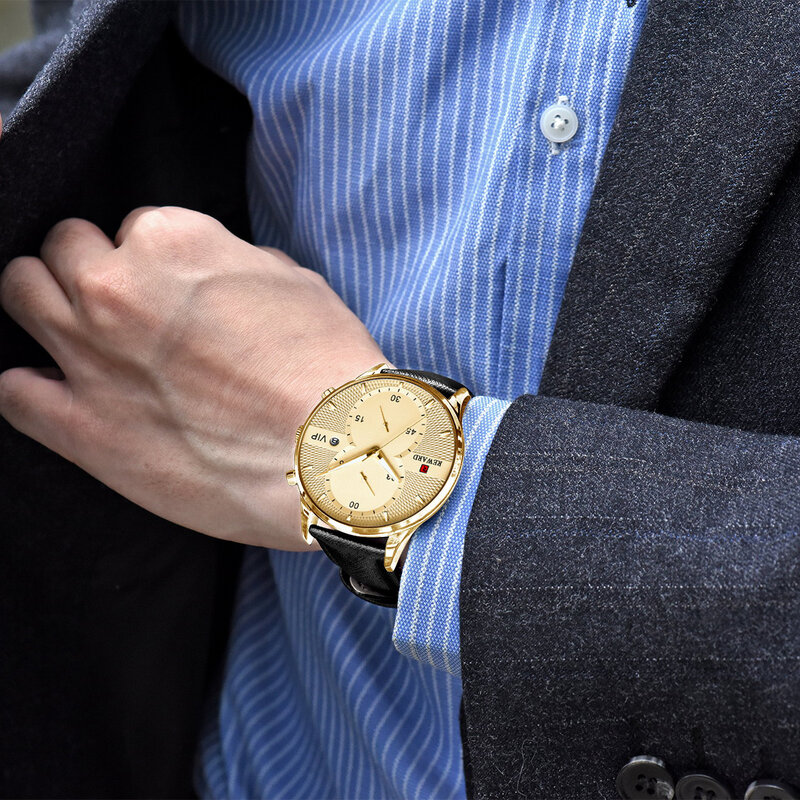 مكافأة فاخرة الذهب الأسود ساعات يد كوارتز الرجال مقاوم للماء التقويم عرض شبكة الطلب تصميم العلامة التجارية الأعلى ساعة رجال الأعمال الذكور