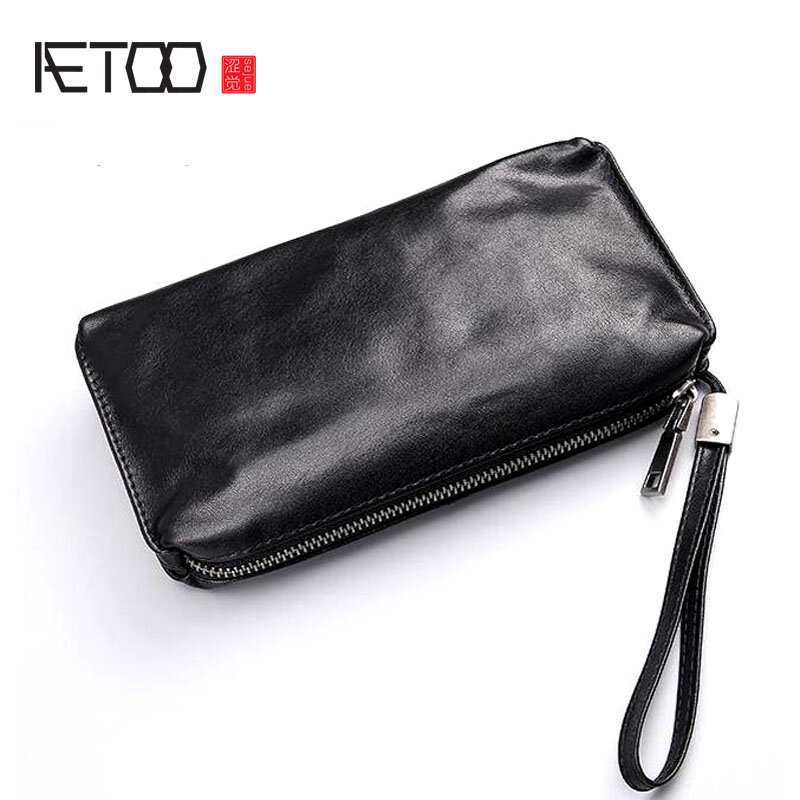 AETOO حقيبة اليد الرجال لينة جلد الرجعية محفظة طويلة غير رسمية الرجال الطبقة الأولى حقيبة جلدية الهاتف المحمول