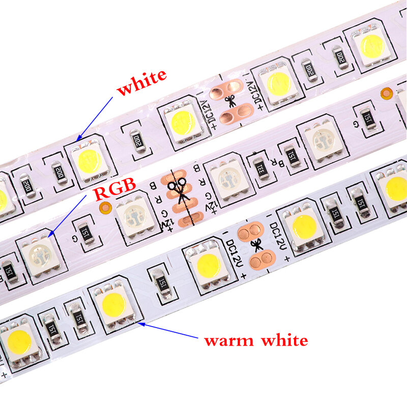 شريط إضاءة LED مقاوم للماء للديكور المنزلي ، شريط مرن ، RGB ، SMD ، 120 ، 60 ، 240LED ، 5630 ، 9 ألوان ، 12 فولت ، 5 متر ، 5054 ، 5050 ، 2835