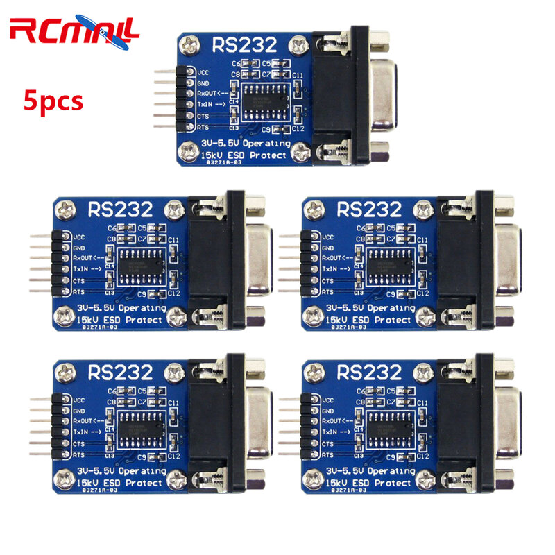 RCmall 5 قطعة RS232 إلى وحدة المنفذ التسلسلي يحتوي على جهاز الإرسال والاستقبال RS-232 وموصل DB9 3V - 5.5V RS232