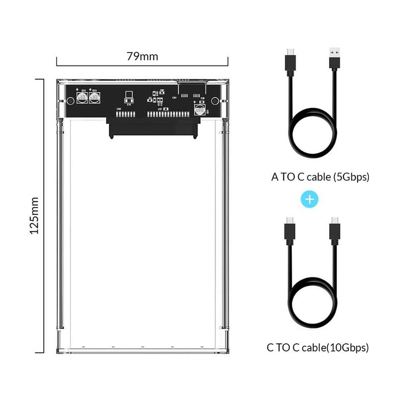 أوريكو Type C 2.5 ''شفاف HDD Case USB3.1 Gen2 10Gbps القرص الصلب الضميمة دعم بروتوكول UASP مع كابل من النوع C إلى C