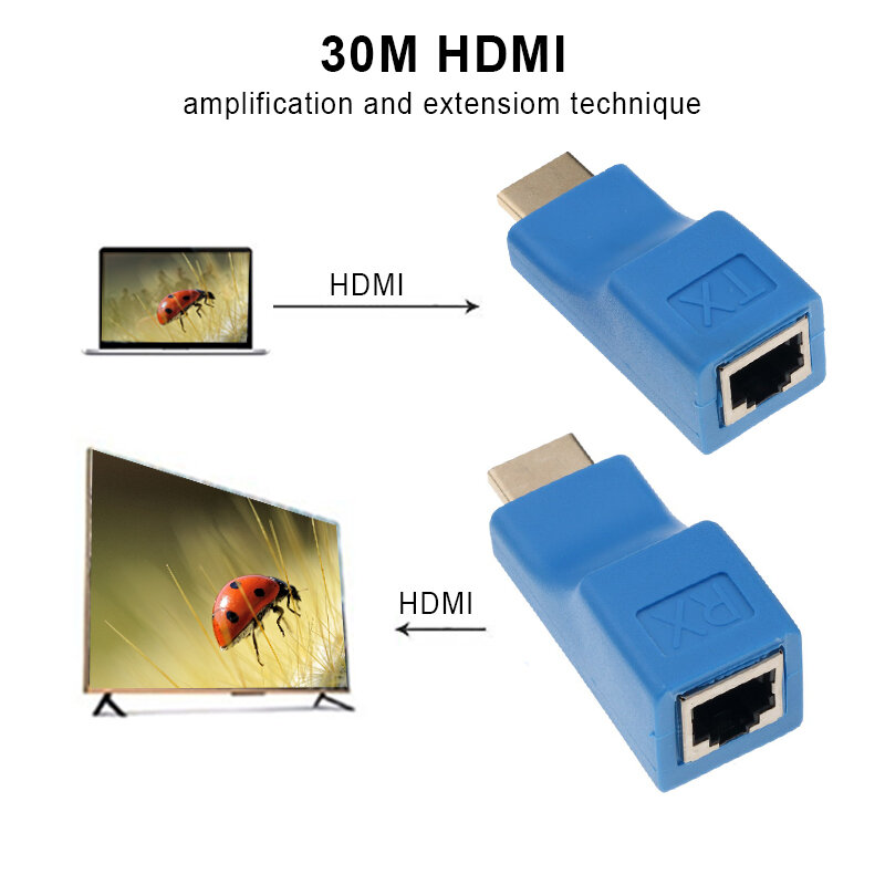 موسع HDMI 4K ، تمديد HDMI حتى 30 مترًا ، كابل إيثرنت CAT5e 6 UTP LAN ، منافذ RJ45 ، شبكة LAN