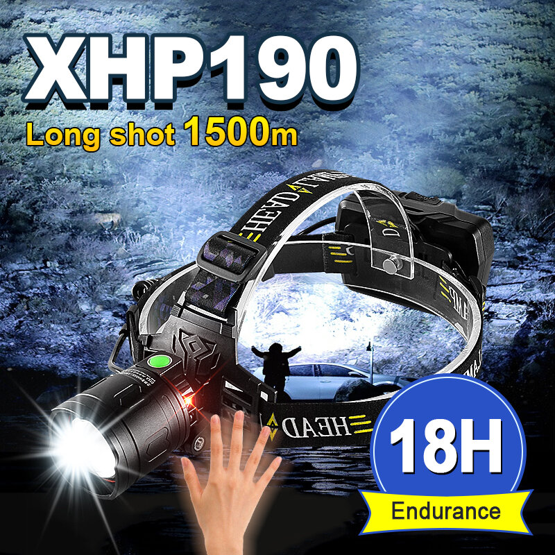9900cd ترقية XHP190 قوية LED كشافات USB قابلة للشحن رئيس مصباح يدوي XHP100 المصابيح الأمامية 18650 التعريفي رئيس مصباح فانوس