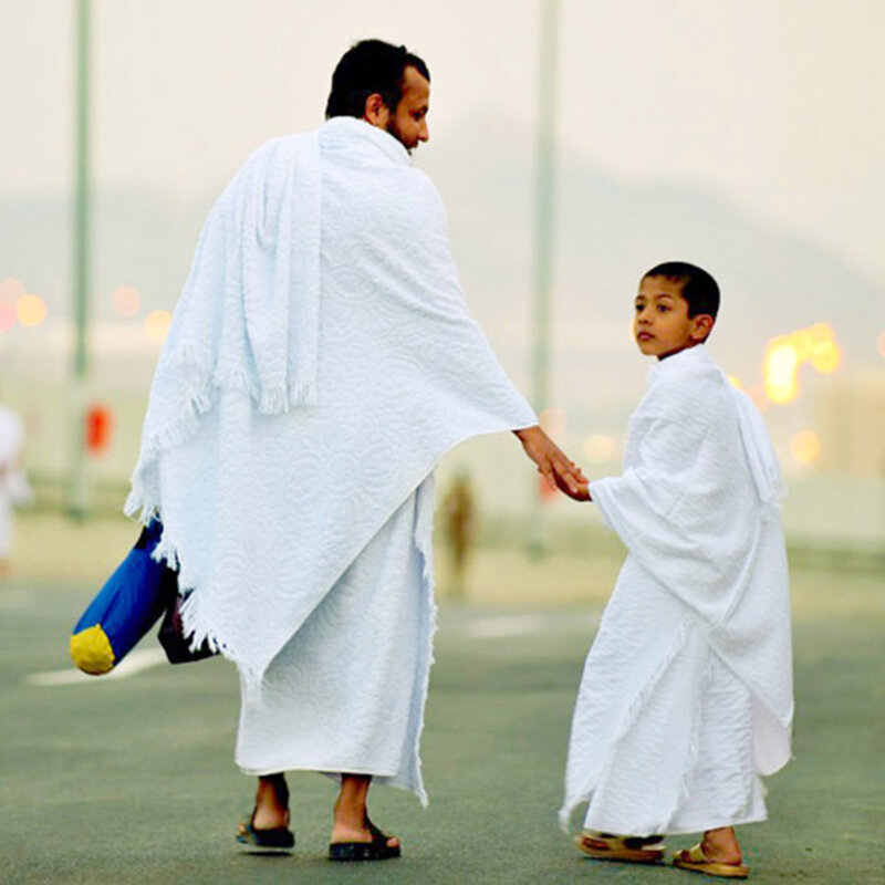 محرم الحج منشفة لعرب المسلمين مكة ملابس الحج الرجال الأولاد الإسلامية رمضان الصلاة العبادة ازياء شال جوبا الثوب