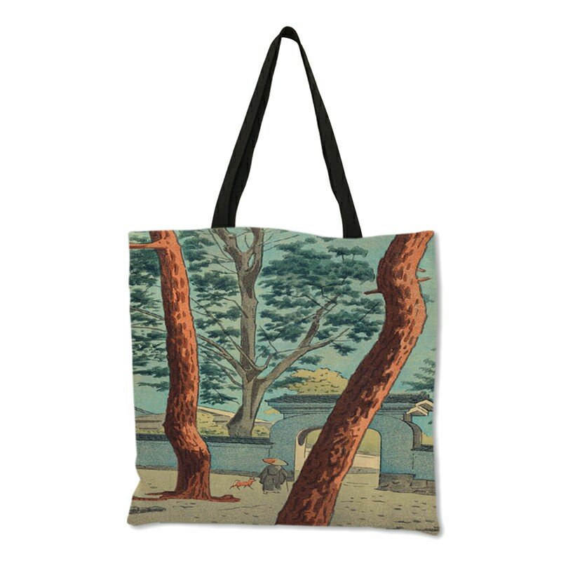 حقيبة كتف من سلسلة Ukiyoe اليابانية للنساء ، حقيبة حمل كلاسيكية بطبعة موجة البحر ، حقيبة حمل ، تسوق ، B06129