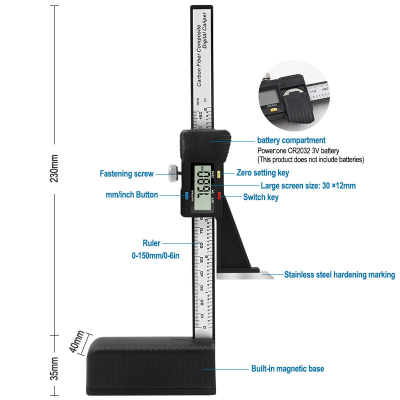 0-150 مللي متر الرقمية قياس الارتفاع الإلكترونية الرقمية قياس الارتفاع الورنية الفرجار حاكم طاولة من الخشب وسم حاكم