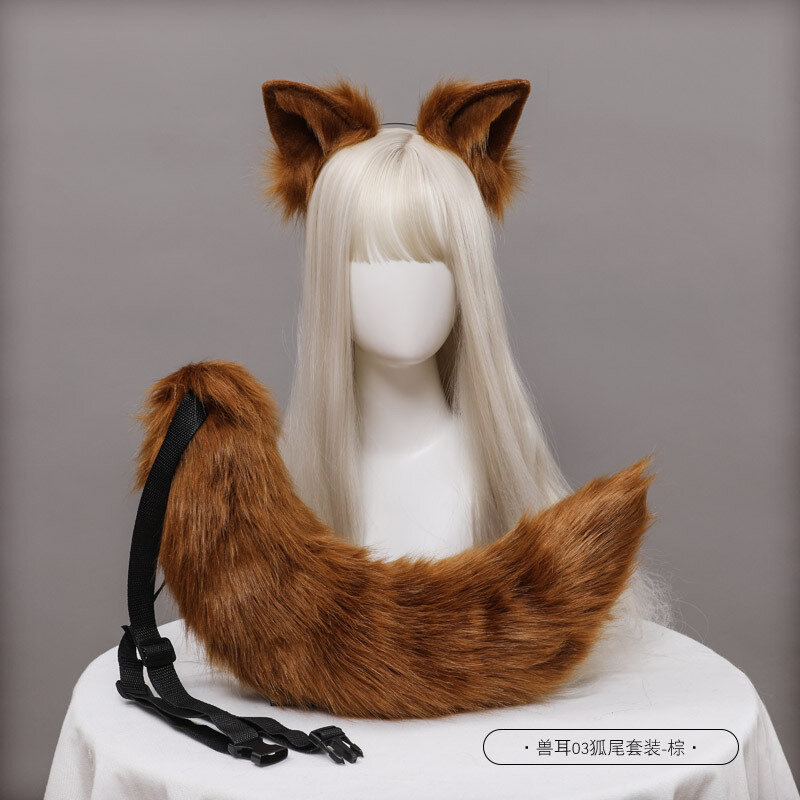 امرأة جميلة لوليتا القط الثعلب عقال غطاء الرأس آذان أفخم الذيل أنيمي تأثيري الدعائم Kawaii إكسسوارات الشعر