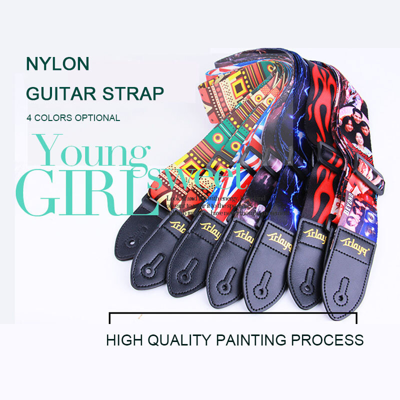 الغيتار حزام متعدد الألوان الغيتار أحزمة قابل للتعديل الملونة الطباعة النايلون الغيتار الأشرطة باس الصوتية الغيتار الكهربائي الملحقات