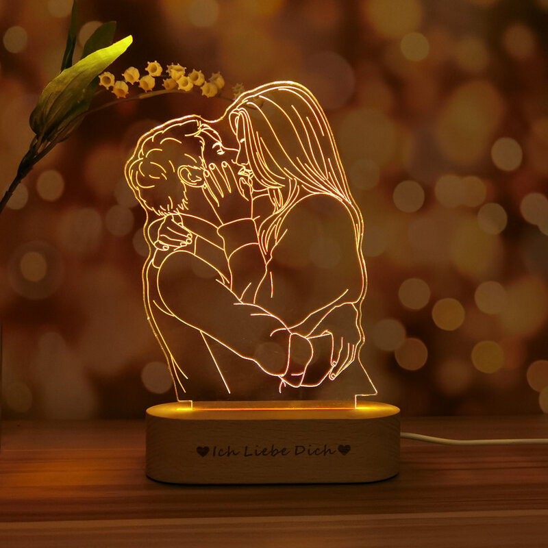 صور مخصصة ثلاثية الأبعاد ليلة ضوء USB مصباح ذاتي الصنع مخصص ضوء الليل ل الزفاف هدية الكريسماس عطلة ضوء الخشب قاعدة 14/30 سنتيمتر