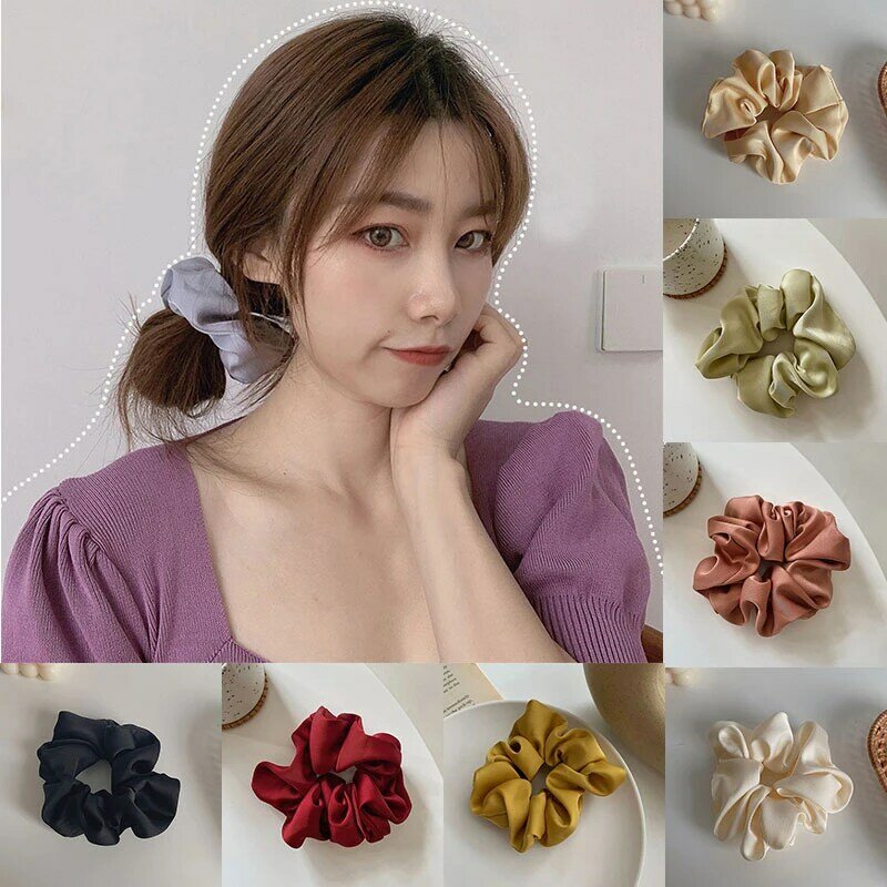 الحرير مطاطا scrunchie للنساء ، متعدد الألوان عقال الساتان ، اكسسوارات للشعر بلون ، 1 قطعة