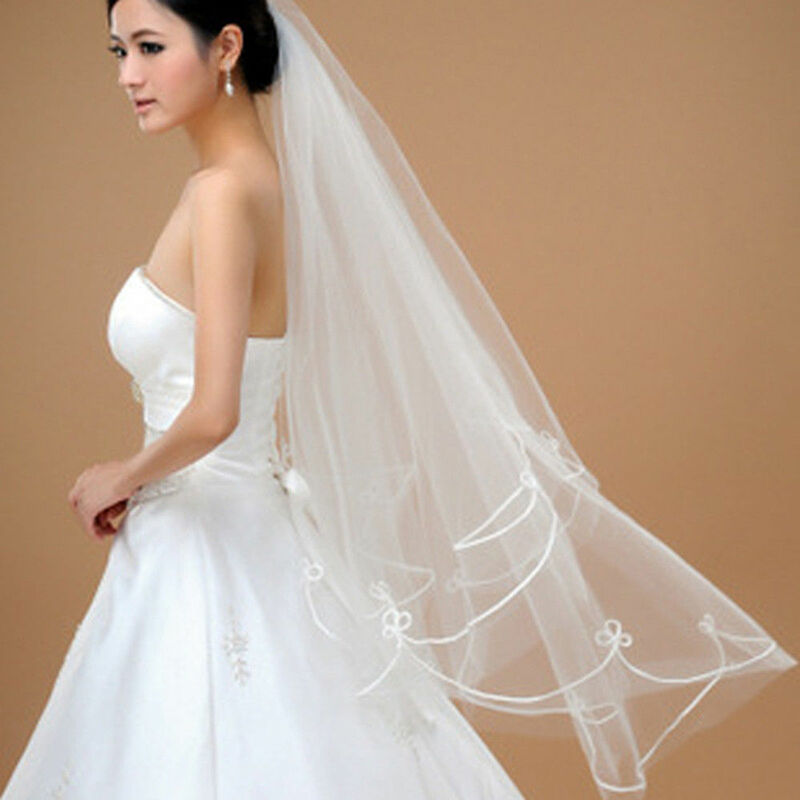 بسيطة قصيرة طبقة واحدة الحجاب العروس الشريط الحجاب الزفاف العاجي دون مشط