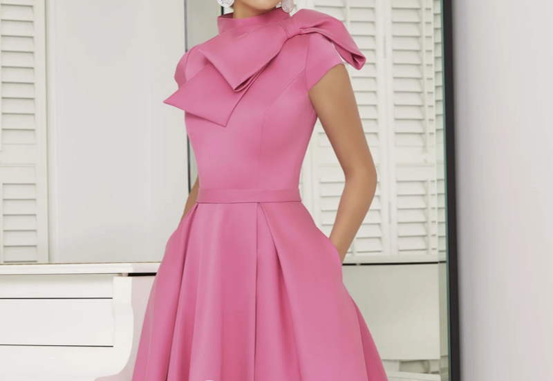 متجر خياط-فساتين أم العروس ، فستان سهرة ، لون الحلوى الوردي ، للمناسبات ، مع ربطة عنق