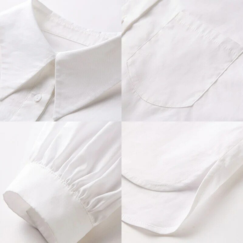 تيشرتات نسائية جديدة للربيع 2020 من ARTKA قميص أبيض صلب غير رسمي بياقة مقلوبة 100% قمصان بأكمام واسعة للنساء SA10095Q