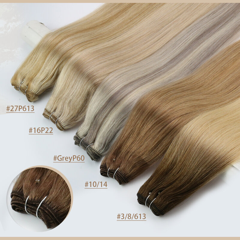 كامل تألق خصلة شعر بشرية خياطة في حزم الشعر Balayage اللون حريري مستقيم ريمي الجلد لحمة مزدوجة 2021 لصالون