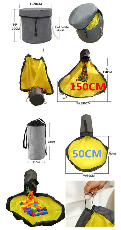لعبة تنظيف حقيبة التخزين متعددة الوظائف المحمولة تلعب حصيرة اللعب المنظم حقيبة ألعاب سلة متكاملة دلو تخزين مقاوم للماء