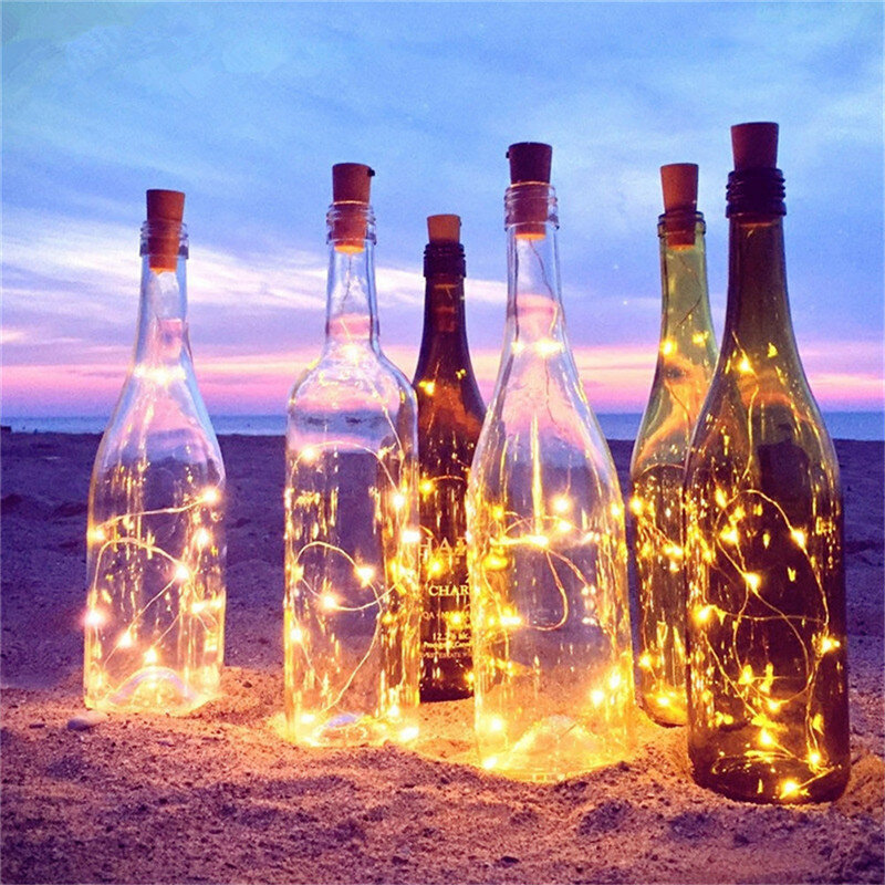 بطارية تعمل بالطاقة زجاجة نبيذ الفلين ضوء 1 متر/2 متر LED سلسلة ضوء مصباح بار حفلة عيد ميلاد زجاجة نبيذ مثبت زجاجي شرائط مصباح