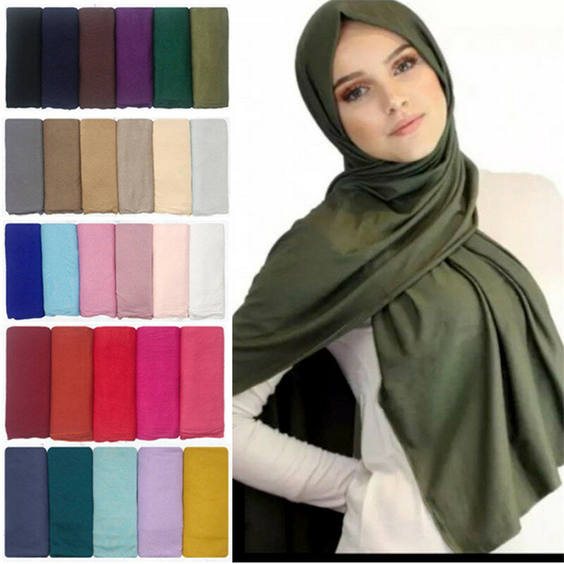 عادي اللون جيرسي الحجاب وشاح شال بلون مع غرزة جيدة بسط لينة أشرطة رأس عمامة للنساء الأوشحة 170X55cm