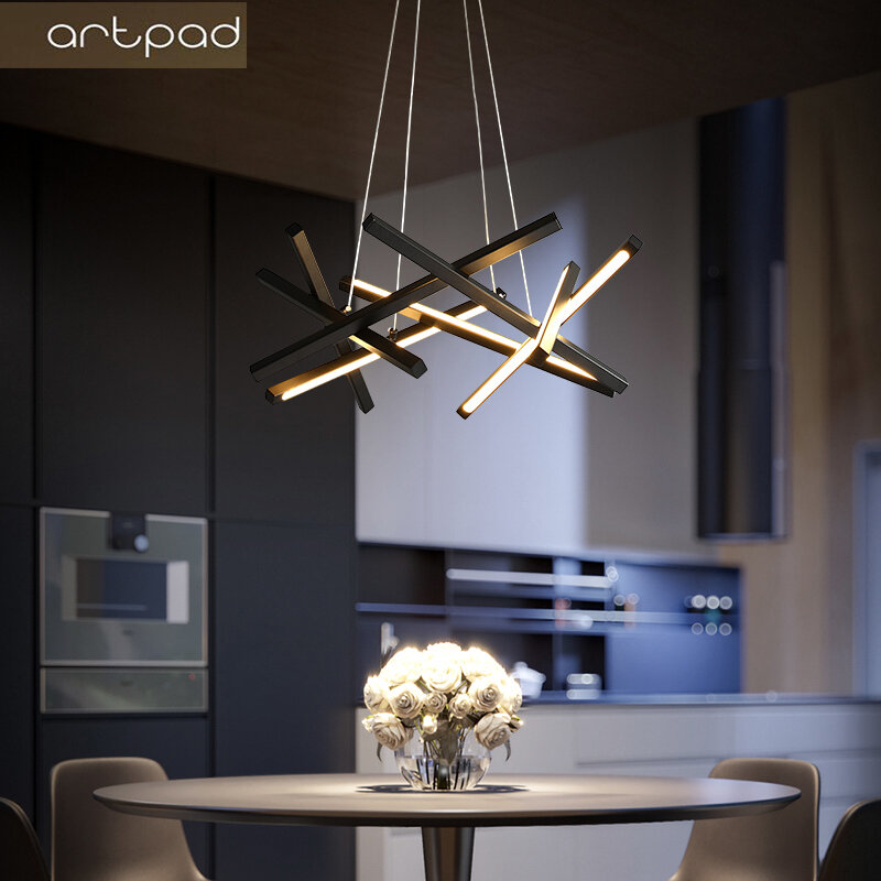 Artpad الذهب/أسود LED الثريا الإضاءة ل غرفة المعيشة المنزل الديكور شنقا مصباح الحديثة بسيط الحديد الثريات