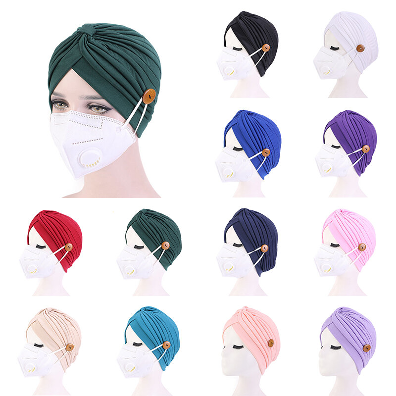 قبعة عمامة قطنية إسلامية للنساء ، حجاب بأزرار ، غطاء رأس ملتوي أفريقي هندي ، حجاب ، 2021