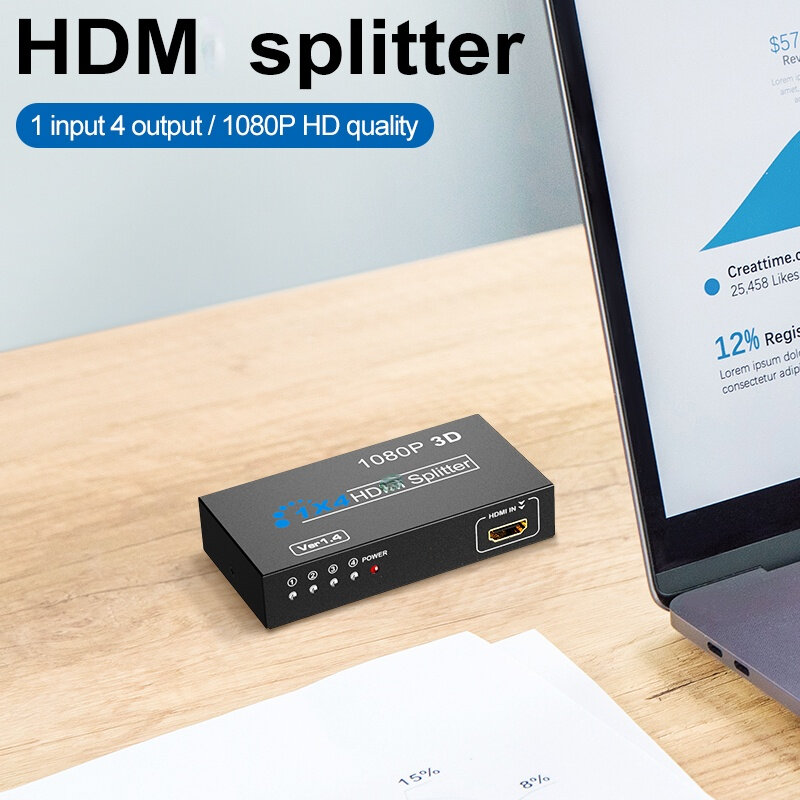 جهاز تقسيم HDMI متوافق مع 4K Hdmi1.4 1X4 منفذ كامل HD 1080p4K * 2K فيديو HDMI متوافق مع HDTV ، الكمبيوتر ، PS3 ، PS4 ، XBOX نينتندو