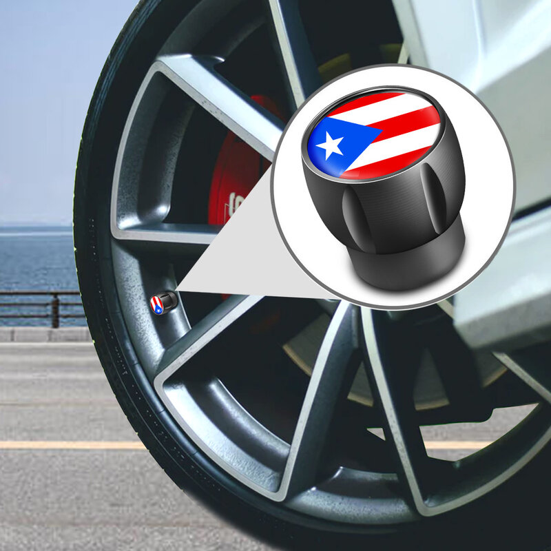 AUTCOAT 4 قطعة/المجموعة بورتوريكو العلم الاطارات صمام قبعات ، العالمي الألومنيوم الجذعية يغطي للسيارات والشاحنات والدراجات النارية