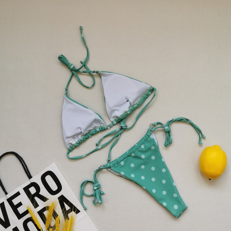 بيكيني برازيلي مع نقطة للنساء ، ملابس سباحة برازيلية ، مثلث ، مثير ، ملابس شاطئ ، سباحة ،