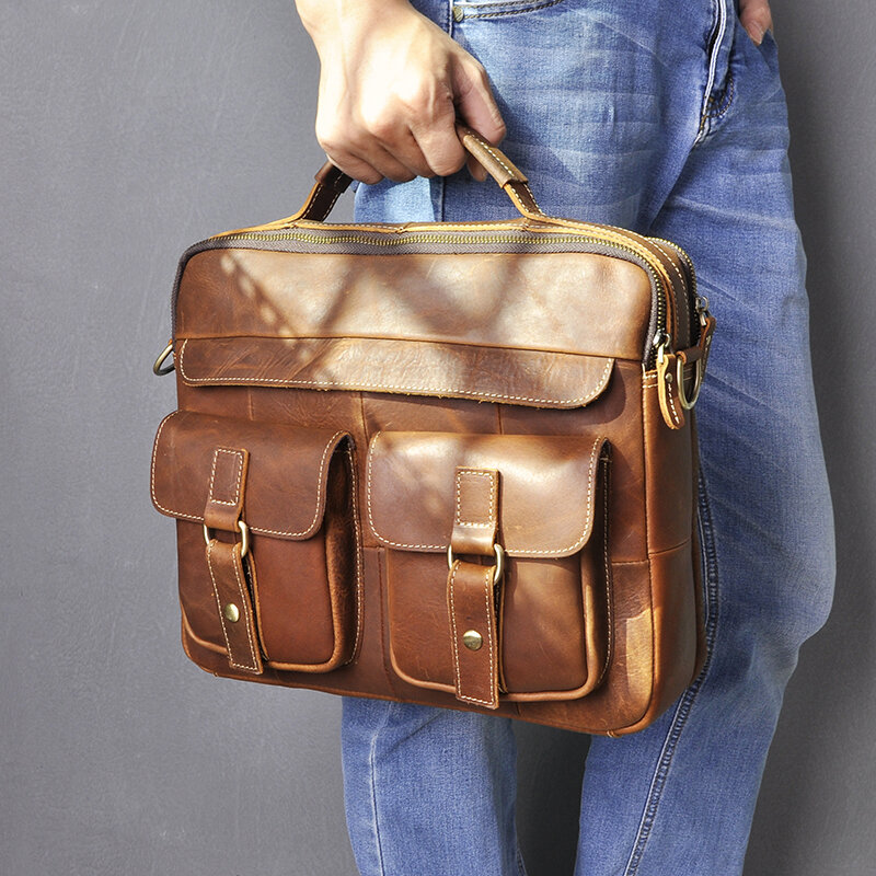 الرجال جودة الجلود العتيقة تصميم حقيبة أعمال 13 "حقيبة لابتوب الملحق حقيبة حافظة حمل الكتف حقيبة ساعي B207-d