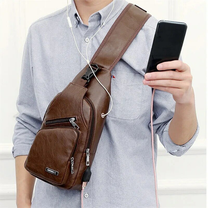 الرجال حقائب كروسبودي الرجال USB الصدر حقيبة مصمم رسول حقيبة جلدية حقائب الكتف قطري حزمة جديدة الظهر حزمة السفر