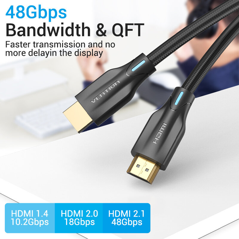 Vention كابل HDMI متوافق مع شاومي Mi Box HDR10 + HD 2.1 الحبل 8K @ 60Hz 4K @ 120Hz ل HD الخائن 48Gbps أبل TV سماعة دولبي