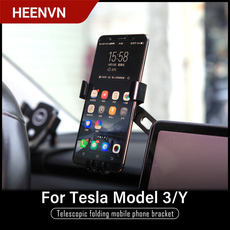 Heenvn Model Y 2022 حامل جوّال بلاستيكي للهاتف المحمول لـ Tesla Model 3 2021 ملحقات شحن لاسلكي حامل شحن مغناطيسي للشفط