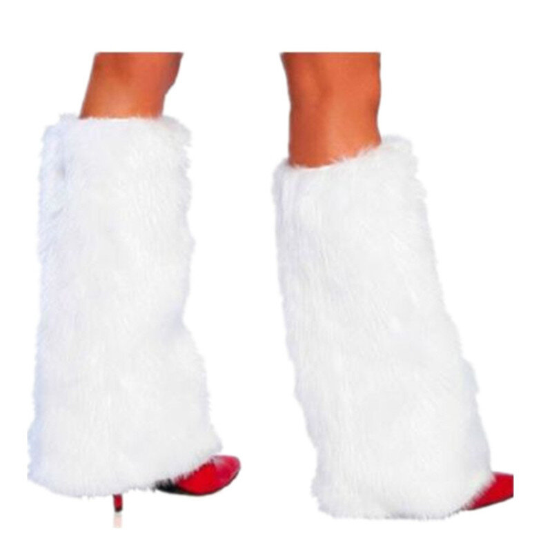 الشتاء النساء أغطية للأحذية عيد الميلاد الدافئة الأبيض فروي القدم يغطي عيد الميلاد موحدة اكسسوارات حفلة تظهر يغطي القدم الطرف