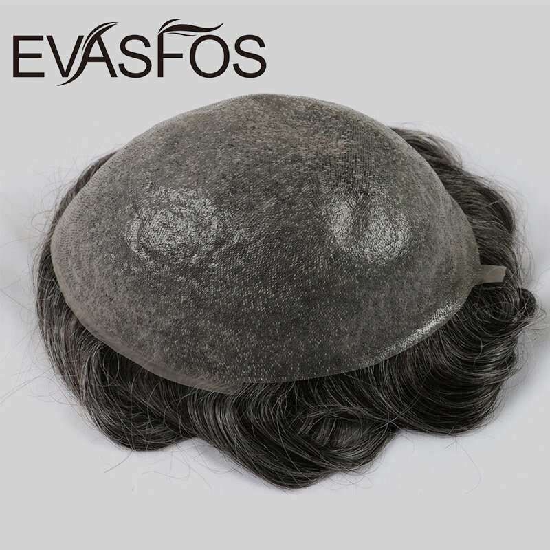 EVASFOS الرجال الشعر المستعار ريمي خصلات شعر الإنسان الخامس حلقة 0.08 مللي متر الجلد بو قاعدة الاصطناعية الذكور شعر مستعار نظام استبدال للرجال