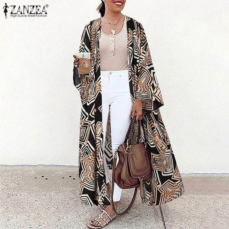 بلوزات موضة الصيف للنساء ZANZEA 2023 مطبوعة كيمونو كيب عطلة طويلة الأكمام Blusas أنثى الأزهار سترة قميص المتضخم