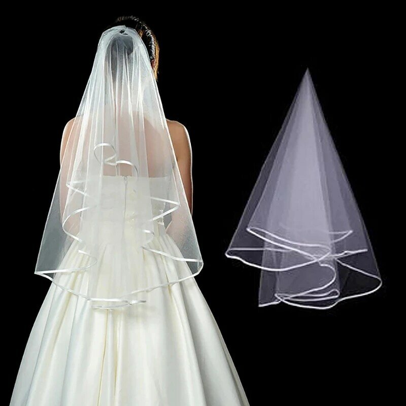 حجاب زفاف تول للعروس ، حجاب زفاف أبيض رخيص ، إكسسوارات الزواج