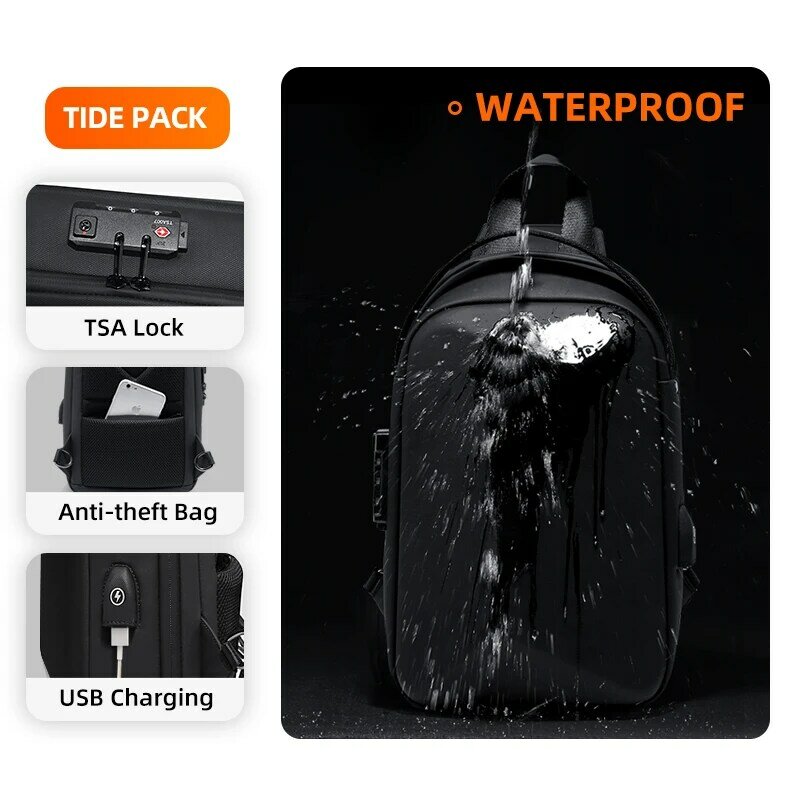 Fenruien حقيبة رجالية حقيبة كتف متعددة الوظائف مكافحة سرقة مقاوم للماء الذكور حقيبة كروسبودي عادية رحلة قصيرة الصدر حزمة USB شحن