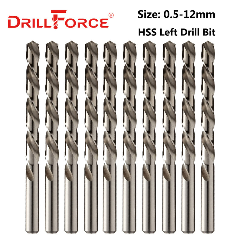 Drillforce 10 قطعة 0.5 مللي متر-12 مللي متر اليد اليسرى مثقاب الخشب s HSS M2 عكس تويست مثقاب الخشب (0.5/1.5/2/2.5/3/4/4.5/5/5.5/6/7/8/9/10/11/12 مللي متر)