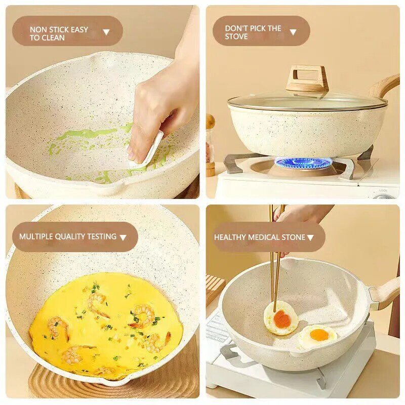 Maifan حجر ووك غير عصا عموم المطبخ طباخ مع غطاء وعاء الطبخ المنزلية اليابانية التعريفي طباخ موقد غاز مقلاة
