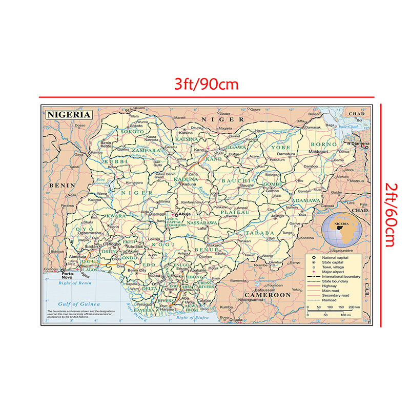 90*60 سنتيمتر نيجيريا خريطة غير رائحة حائط لوح رسم الفن الملصقات والمطبوعات ديكور المنزل الفصول الدراسية التدريس لوازم