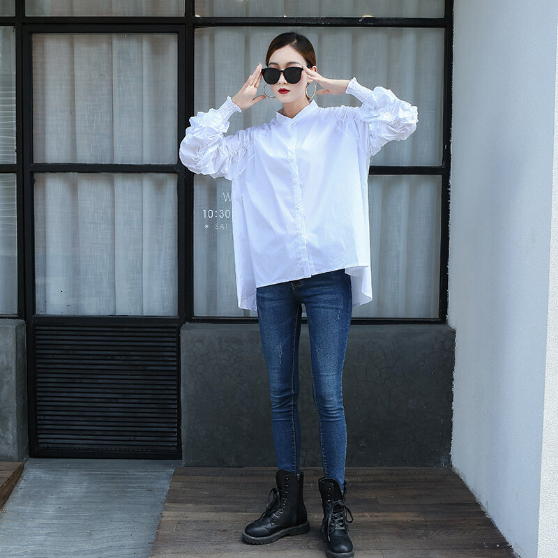 ملابس الشارع الكورية غير الرسمية للنساء ، بلوزات فضفاضة بأكمام طويلة ، قمصان بلون سادة ، ملابس قوطية كبيرة الحجم