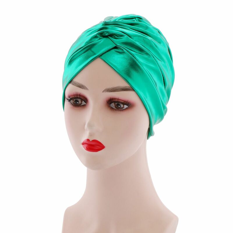 بريق الألياف عمامة غطاء مسلم الحجاب الداخلي Soild اللون الهند الأفريقية قبعة الإناث التفاف رئيس بيني