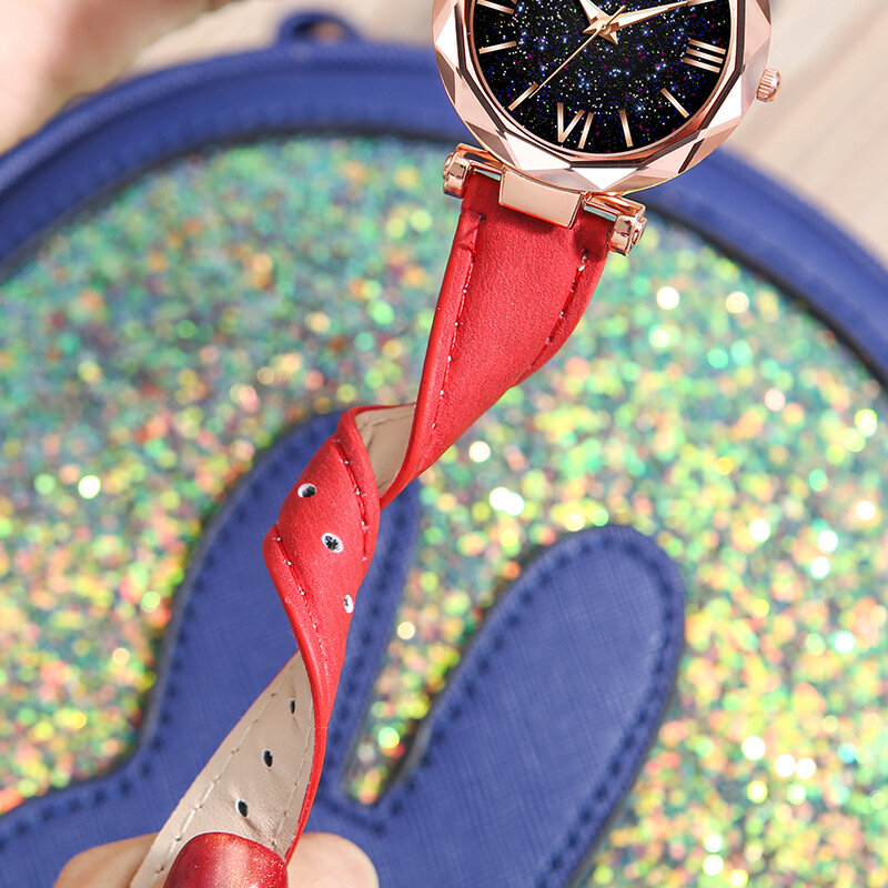 WOKAI عالية الجودة موضة عادية حزام للنساء ساعة كوارتز سيدة طالب كامل الماس ساعة الموضة خمر النساء